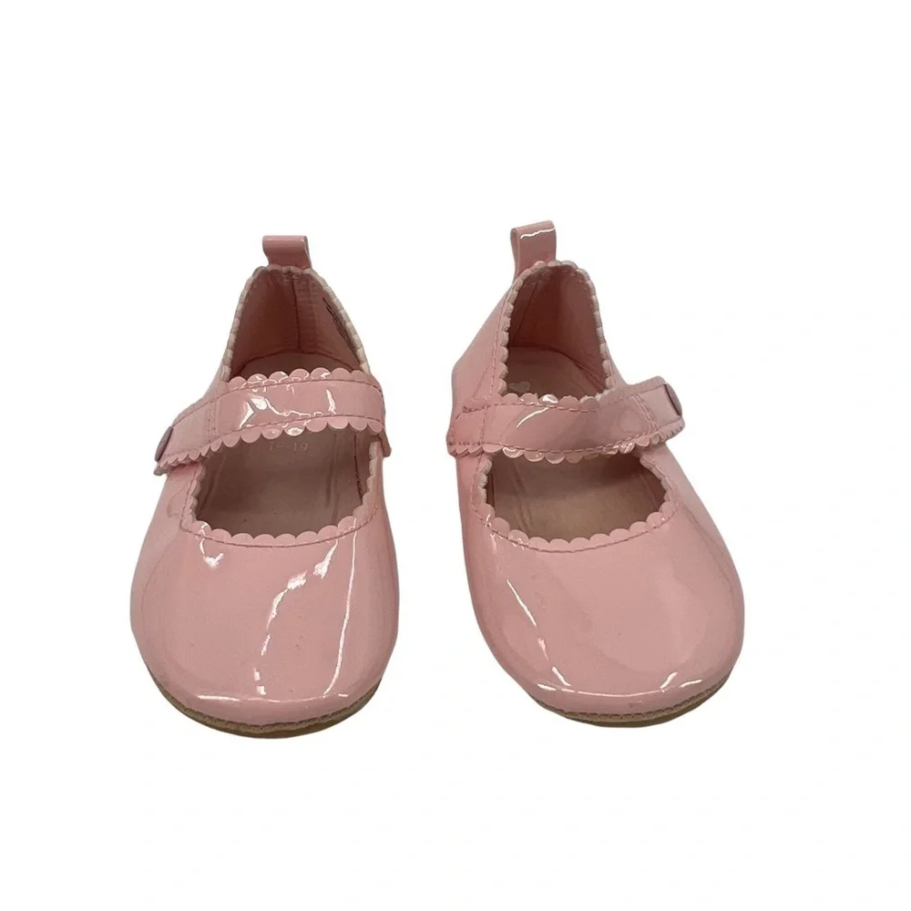 H&M Pink Patent Scalloped Edge Hook And Loop Mary Janes Size 2 Toddler Girl's